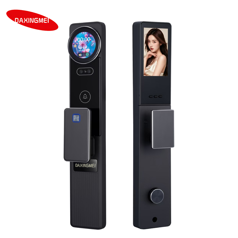 Does a smart door lock support real-time monitoring of outside activity on the indoor screen, combined with video intercom functionality?